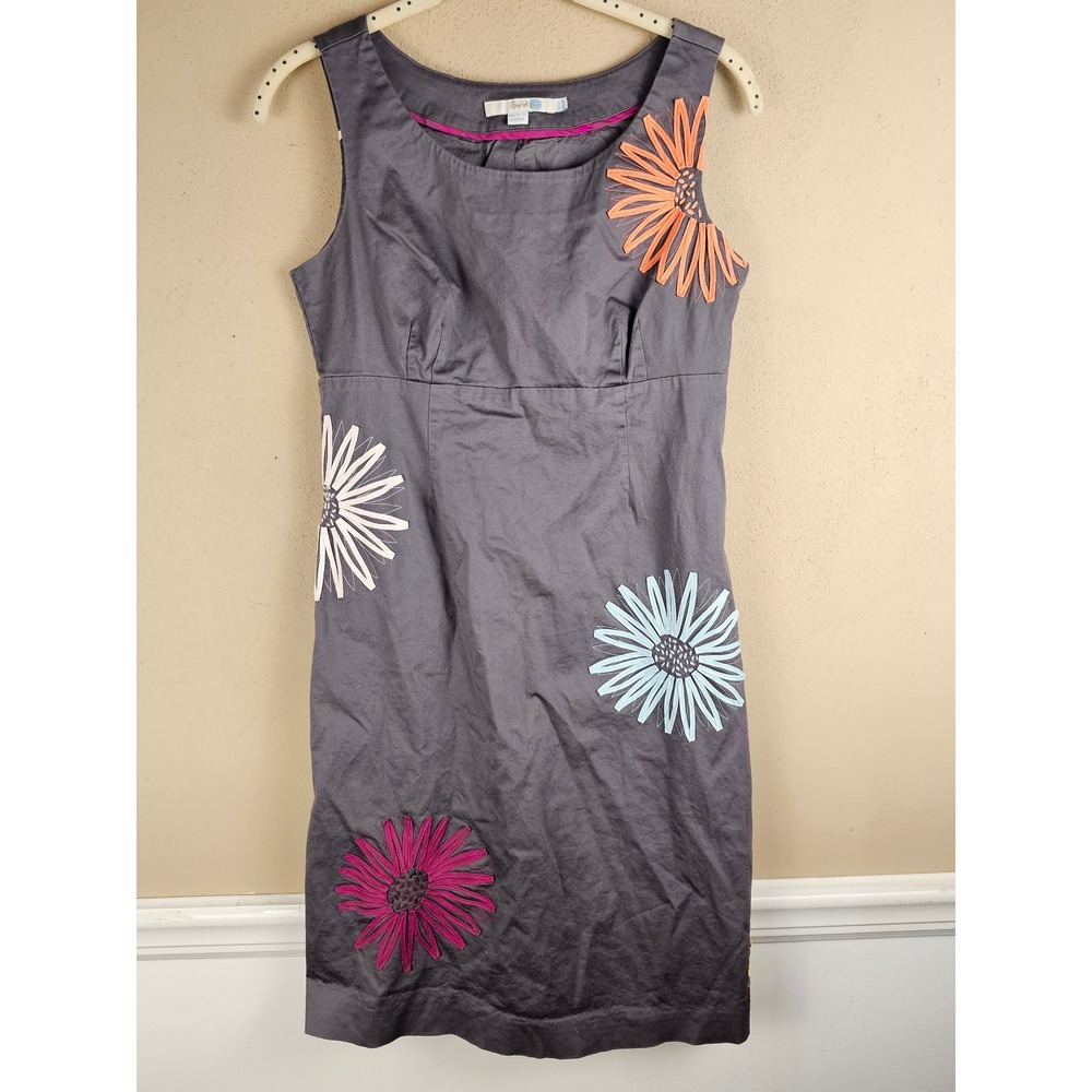 NWOT Boden Womens Gray Floral Applique Sheath Dress 6P 6 Petite